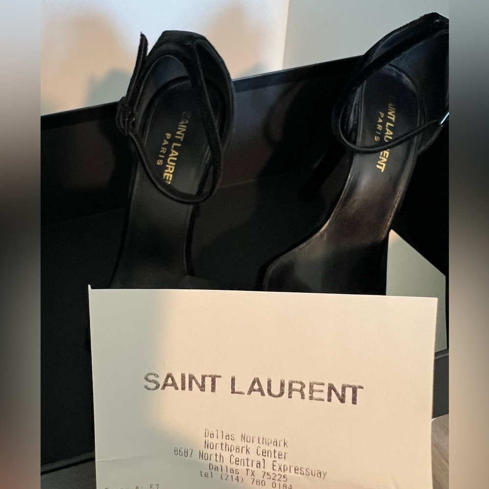Saint Laurent Black Amber Suede Ankle-Strap Heels - Picture 4 of 5